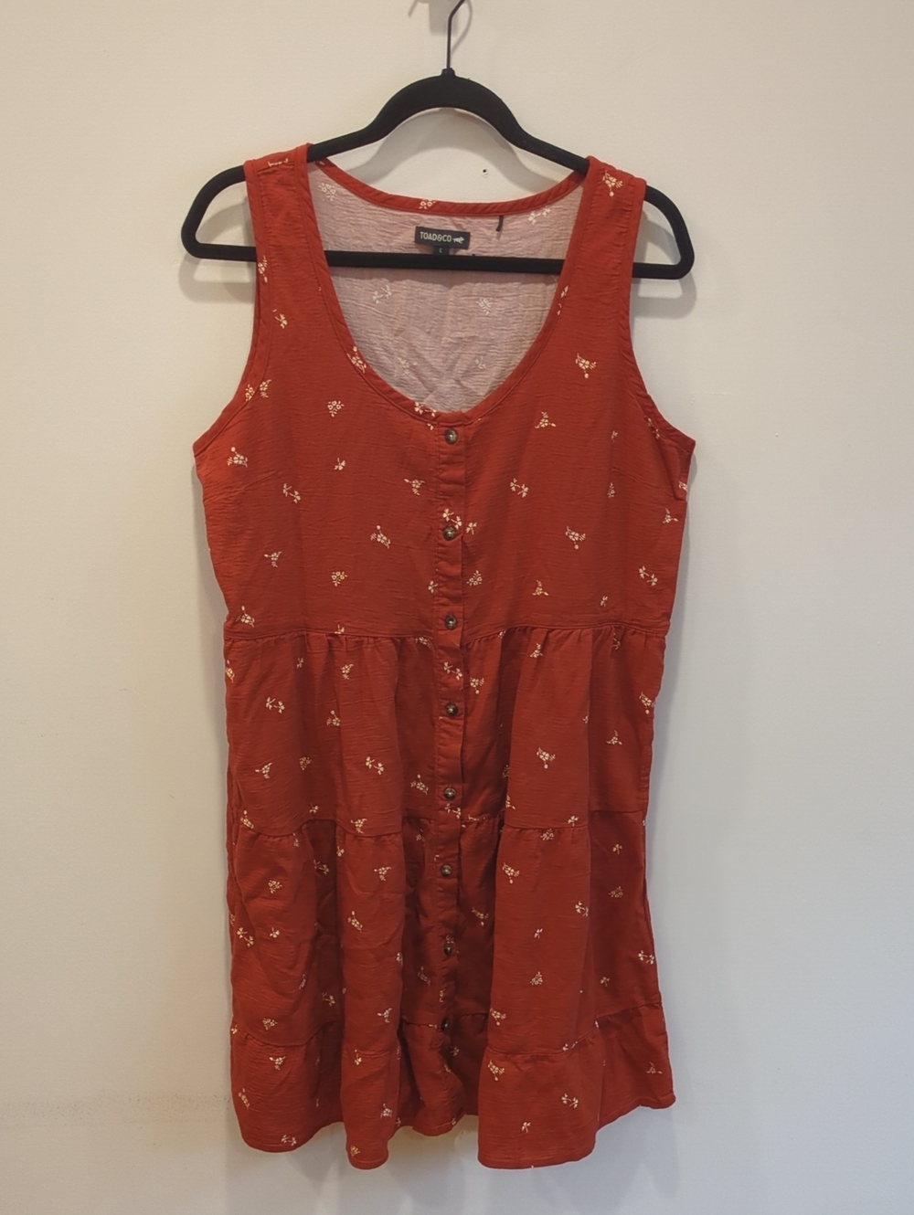 Granola Boho Beach Coastal Toad&Co Red Orange White Floral Mini Dress Size Large - Picture 2 of 9